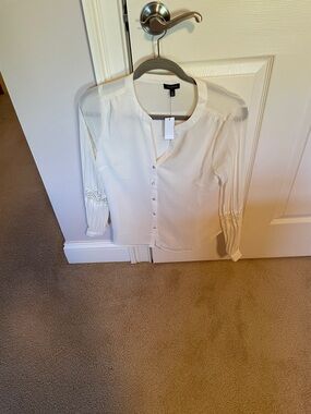 Talbots White Button-Front Semi-Sheer Blouse